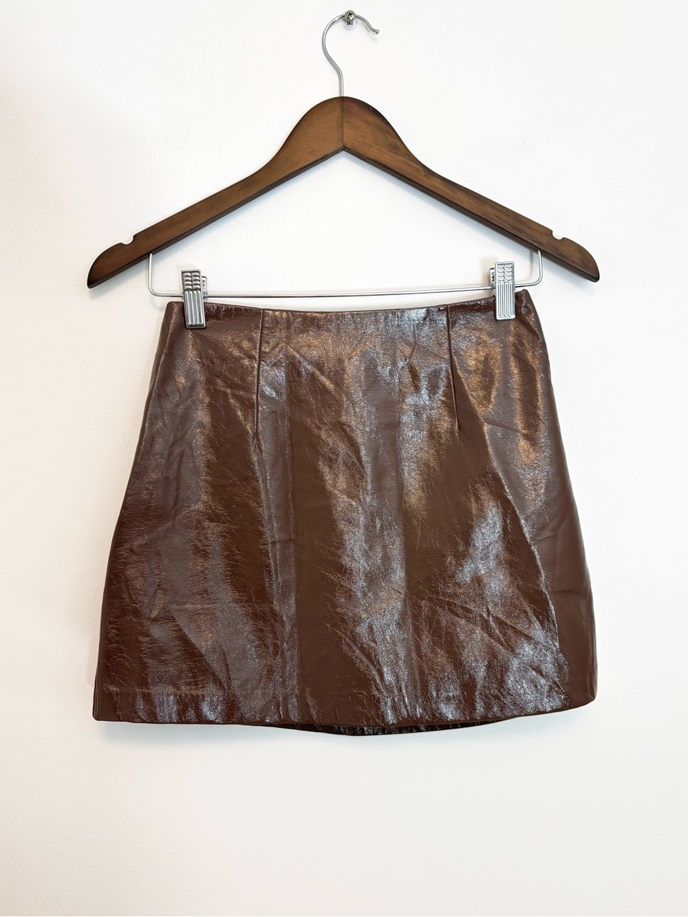 Abercrombie & Fitch Vegan Leather Shiny Brown Mini Skirt Womens XS